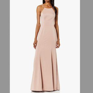Criss Cross Back Halter Neck Fitted Crepe Long Gown